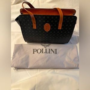 Pollini (Italian designer) large shoulder bag brown with tan leather trim.